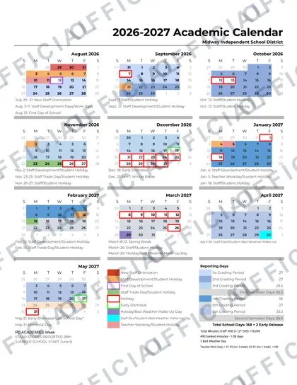 Midway Isd 2026-27 calendar