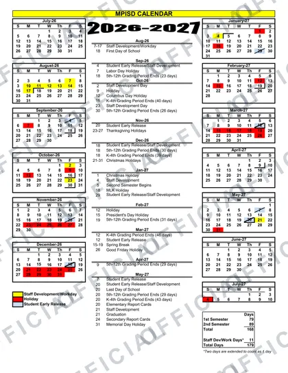 MPISD Mount Pleasant 2026-27 calendar