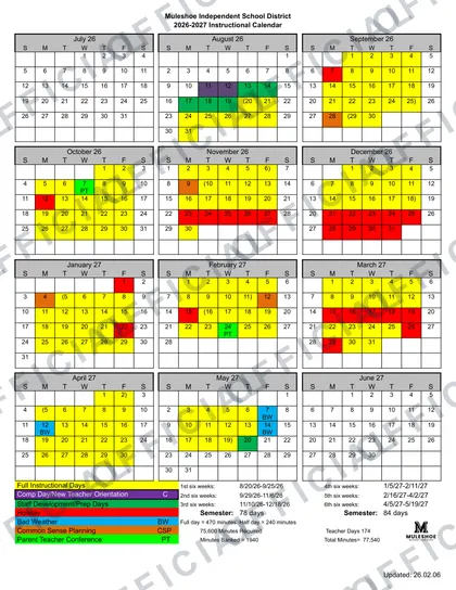Muleshoe ISD 2026-27 calendar