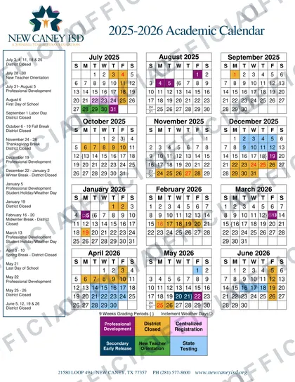 New Caney ISD 2026-27 calendar