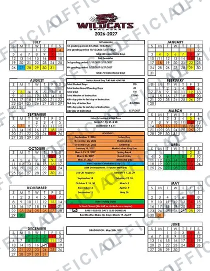 Onalaska Wildcats 2026-27 calendar