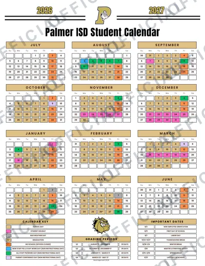 Palmer ISD 2026-27 calendar