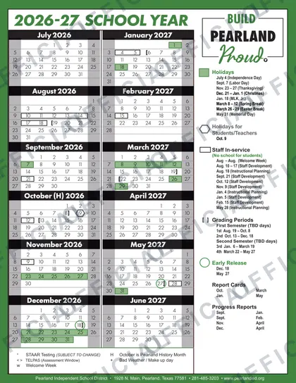 Pearland Isd Calendars 2026-27 calendar