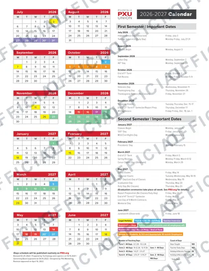 Phoenix Union 2026-27 calendar