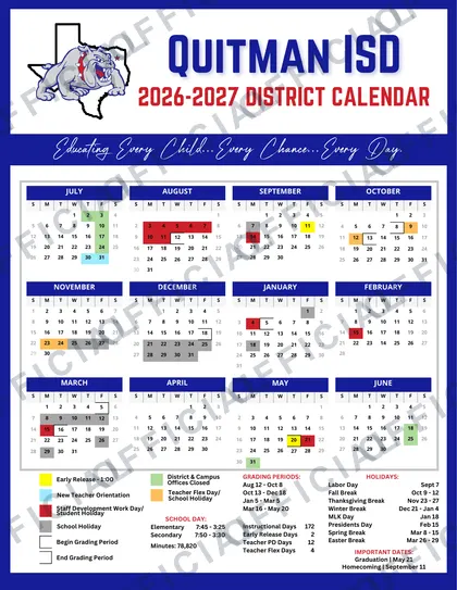 Quitman ISD 2026-27 calendar