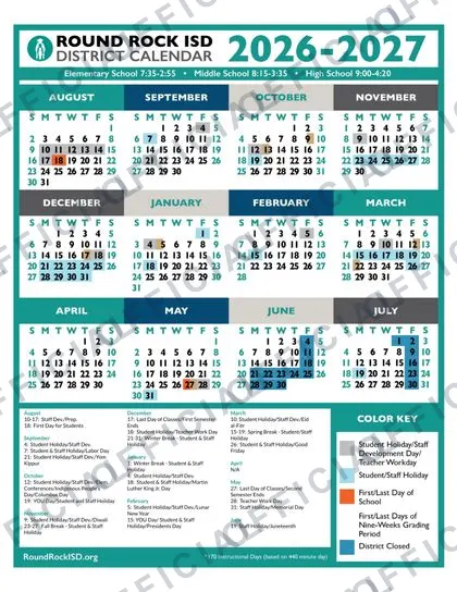 Round Rock ISD 2026-27 calendar