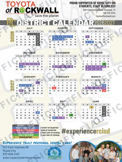 Royse City ISD 2026-27 calendar