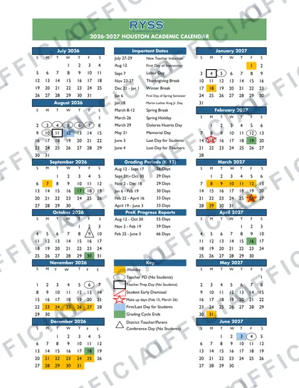 RYSS 2026-27 calendar