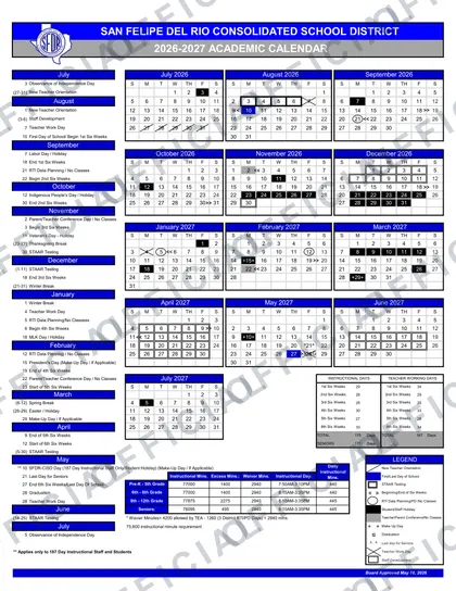 San Felipe Del Rio Consolidated School District 2026-27 calendar