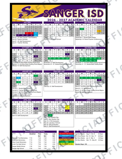Sanger ISD 2026-27 calendar