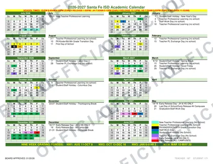 Santa Fe ISD 2026-27 calendar