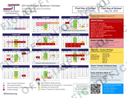 School of Science & Technology 2026-27 calendar