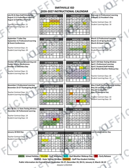 Smithville ISD 2026-27 calendar