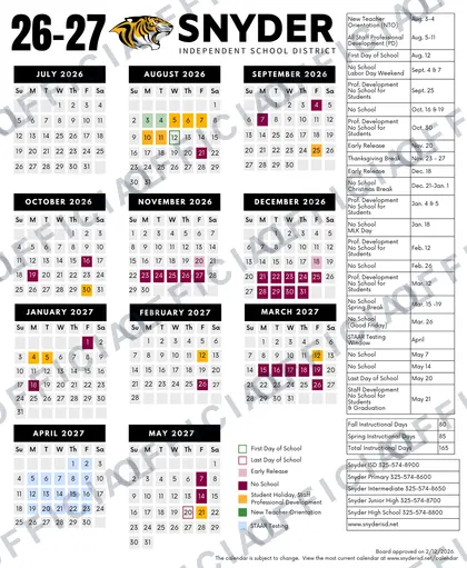 Snyder ISD 2026-27 calendar