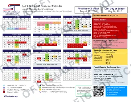 SST School of Science & Technology HOUSTON-NORTH 2026-27 calendar