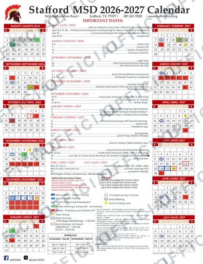 Stafford MSD 2026-27 calendar