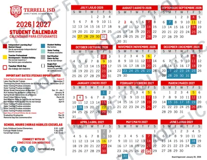 Terrell ISD 2026-27 calendar