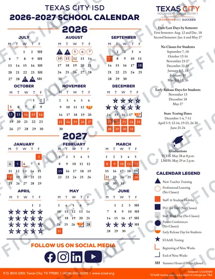 Texas City ISD 2026-27 calendar