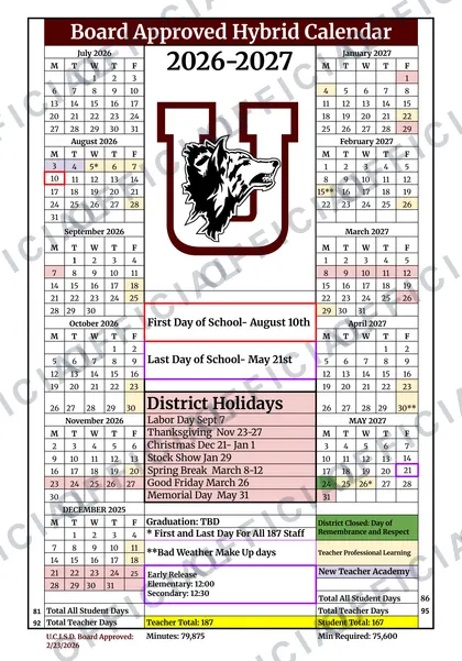 Uvalde Consolidated CISD 2026-27 calendar