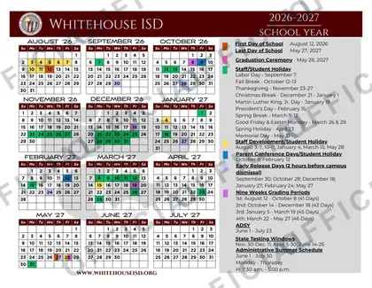 Whitehouse ISD 2026-27 calendar