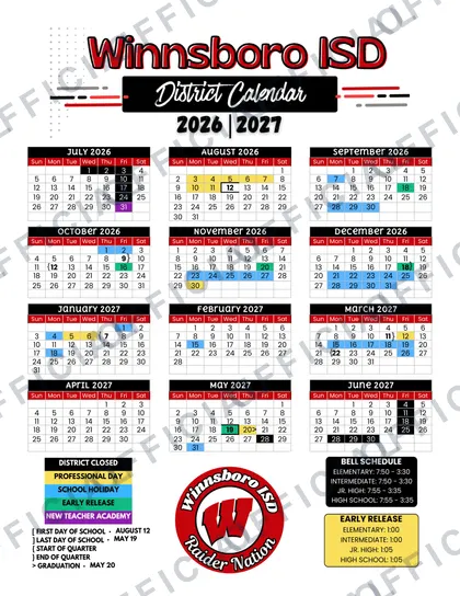 Winnsboro ISD 2026-27 calendar