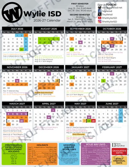 Wylie ISD 2026-27 calendar