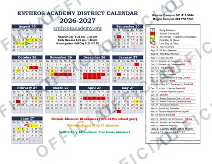 ENTHEOS ACADEMY DISTRICT 2026-27 calendar