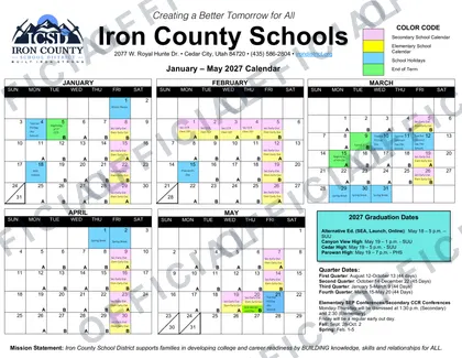 Iron County Schools 2026-27 calendar