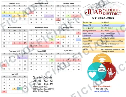Juab School District 2026-27 calendar