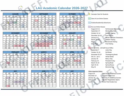LAU Academic 2026-27 calendar