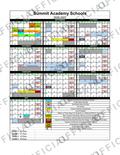 Summit Academy Schools 2026-27 calendar