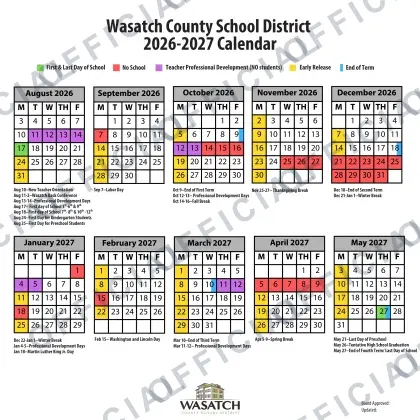 Wasatch County School District 2026-27 calendar