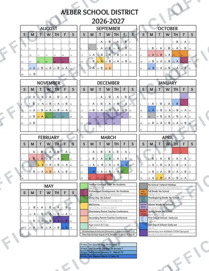Weber School District 2026-27 calendar