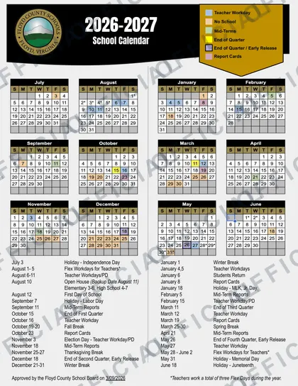 Fredericksburg City Public Schools 2026-27 calendar