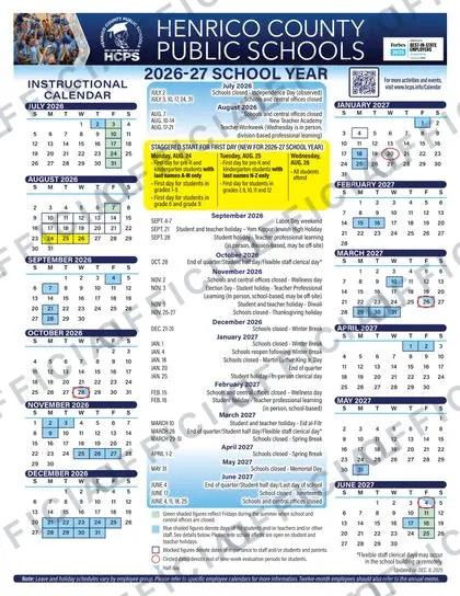 Henrico County Public Schools 2026-27 calendar
