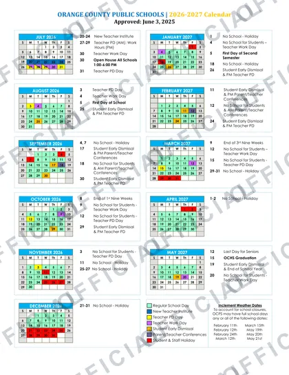Orange County Public Schools 2026-27 calendar