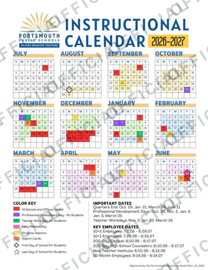 Portsmouth City Public Schools 2026-27 calendar
