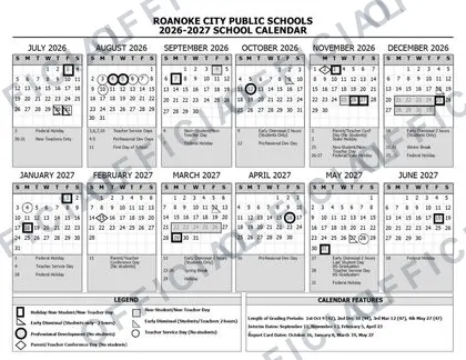 Roanoke City Public Schools 2026-27 calendar