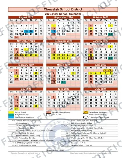 Chewelah School District 2026-27 calendar