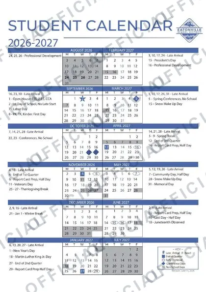 EATONVILLE SCHOOL DISTRICT 2026-27 calendar