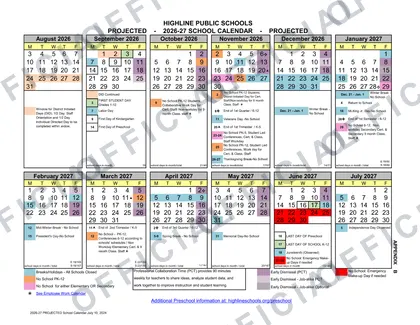 Highline Public Schools 2026-27 calendar