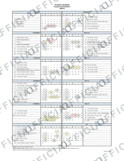 Puyallup School District 2026-27 calendar