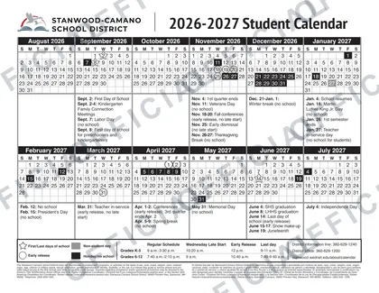 Stanwood-Camano School District 2026-27 calendar