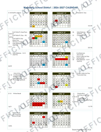 Waitsburg School District 2026-27 calendar