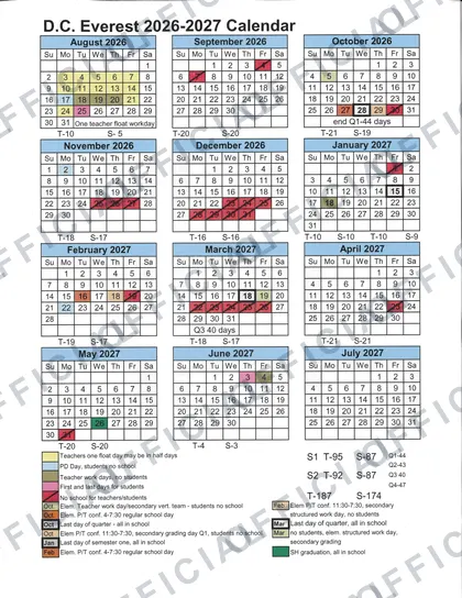D.C. Everest school 2026-27 calendar