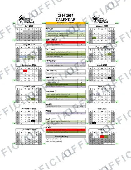 School District of Waukesha 2026-27 calendar