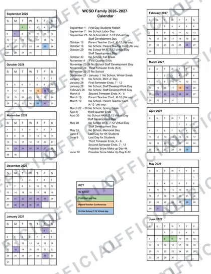 Waunakee Community School District 2026-27 calendar