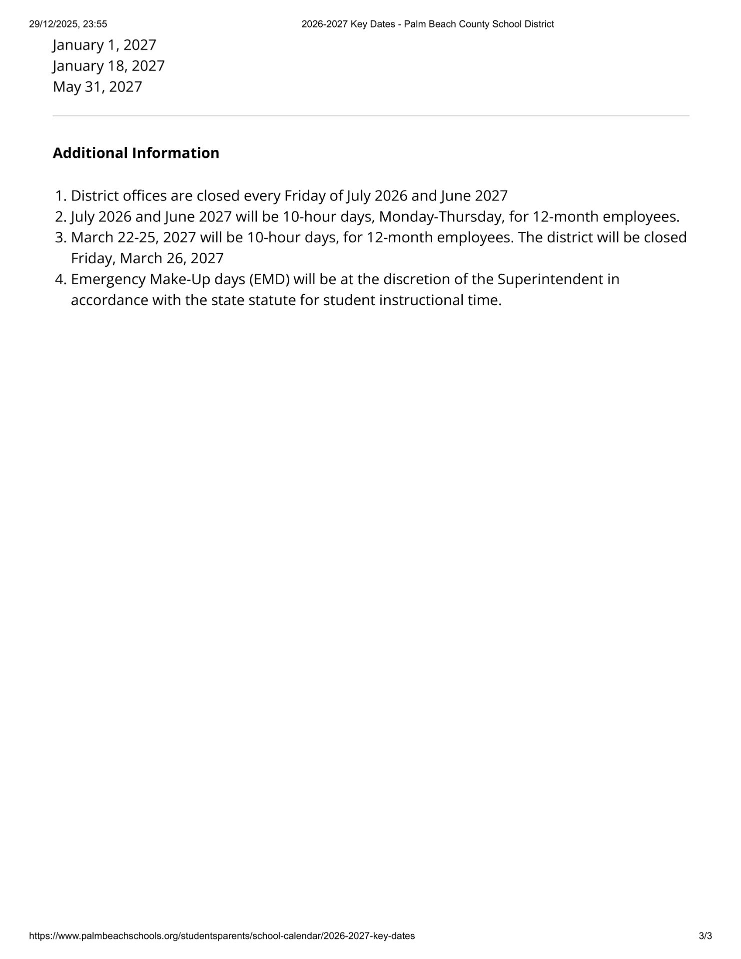 Palm Beach County School District Calendar 26 27 Updated (PDF)