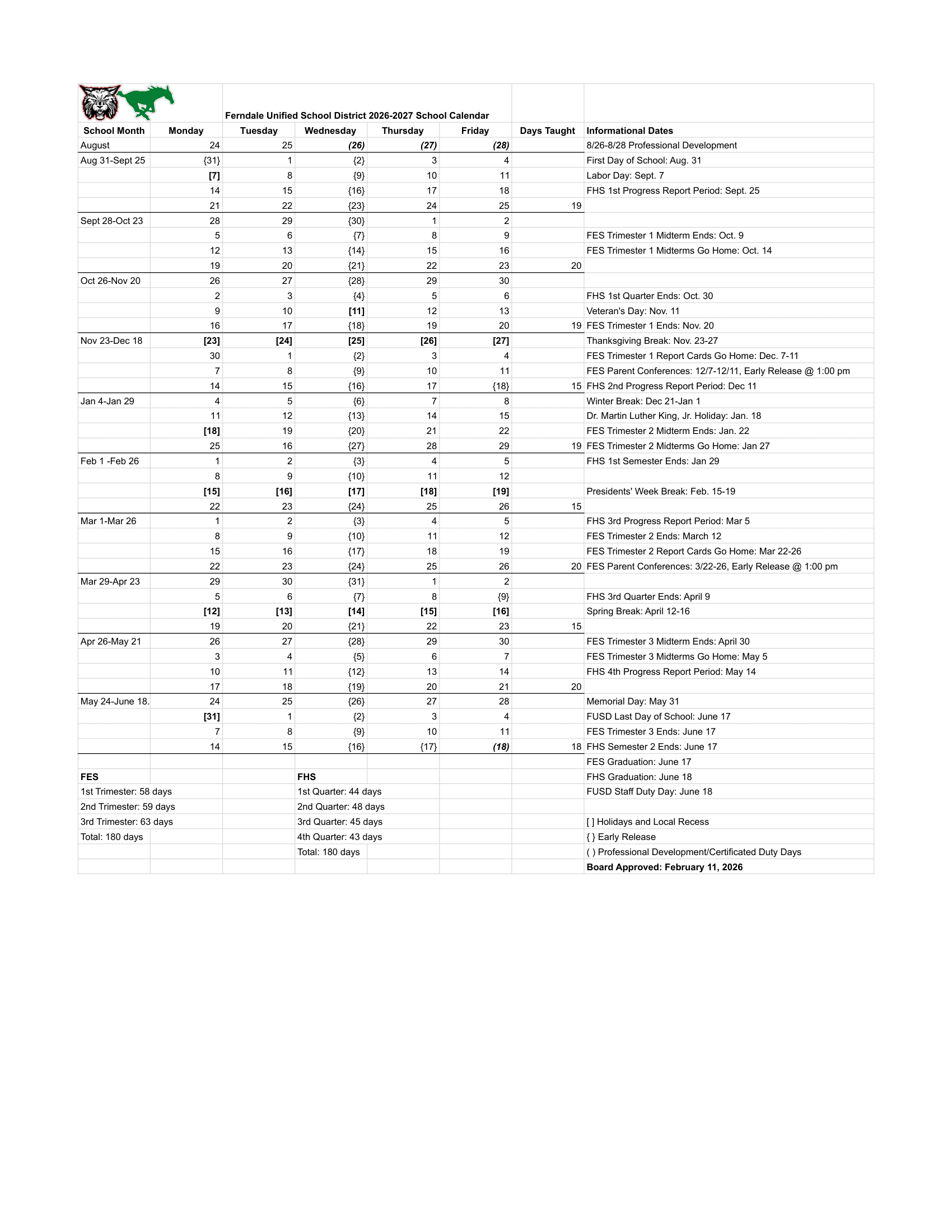 Ferndale Unified School District 26-27 Calendar Updated [PDF]