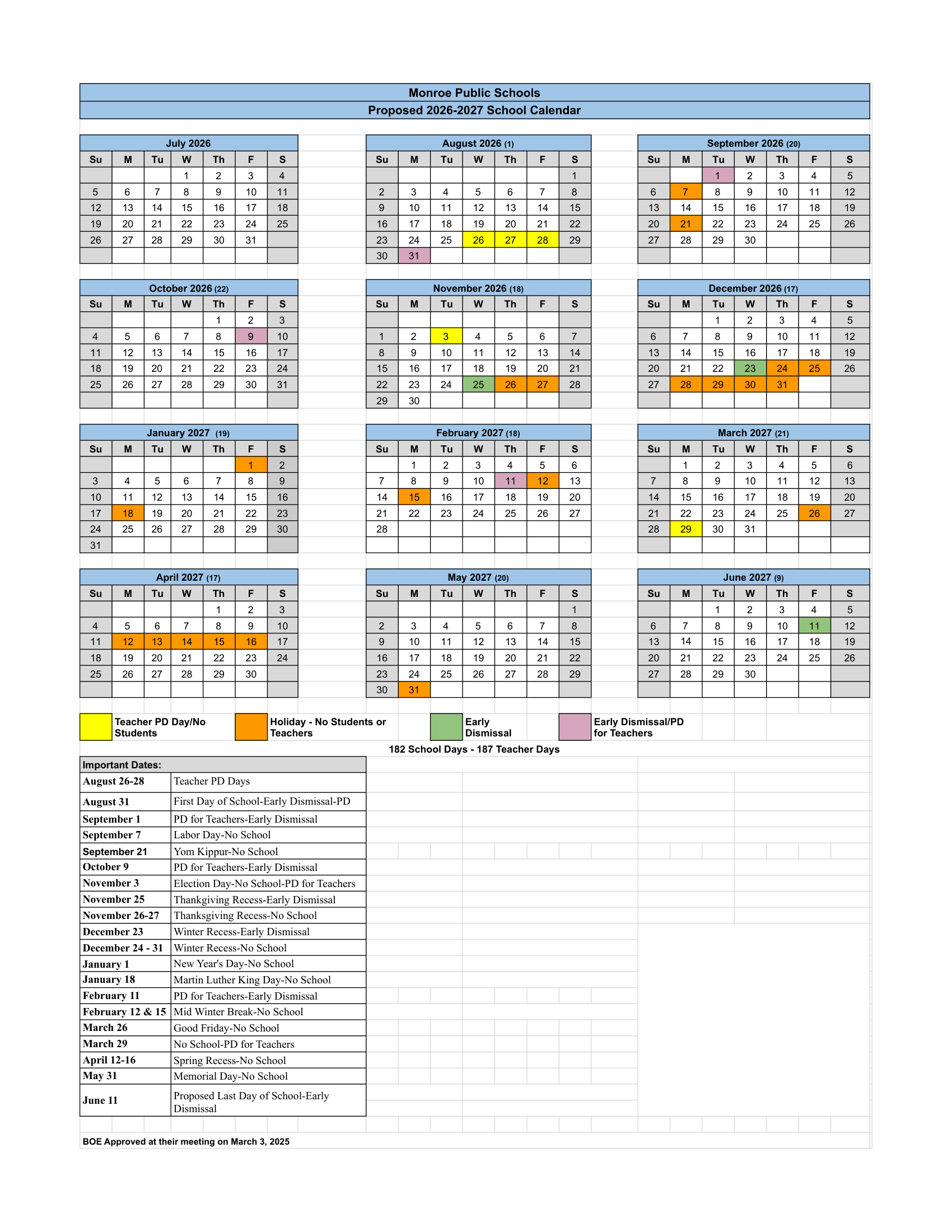 Monroe Public Schools CT 26-27 Calendar Updated [PDF]